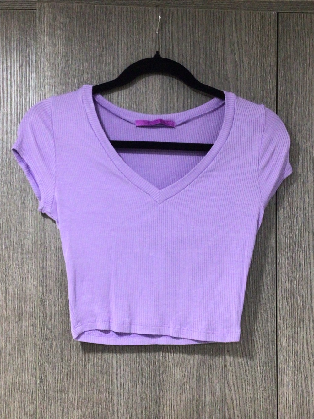 Parker Lavender Ribbed V-Neck Crop Top